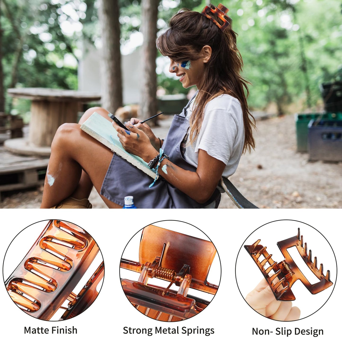 Sisiaipu 3.5 Inch Medium Hair Clips - 6 Pack Square, Rectangle, and Banana Jaw Clips for Women and Girls
