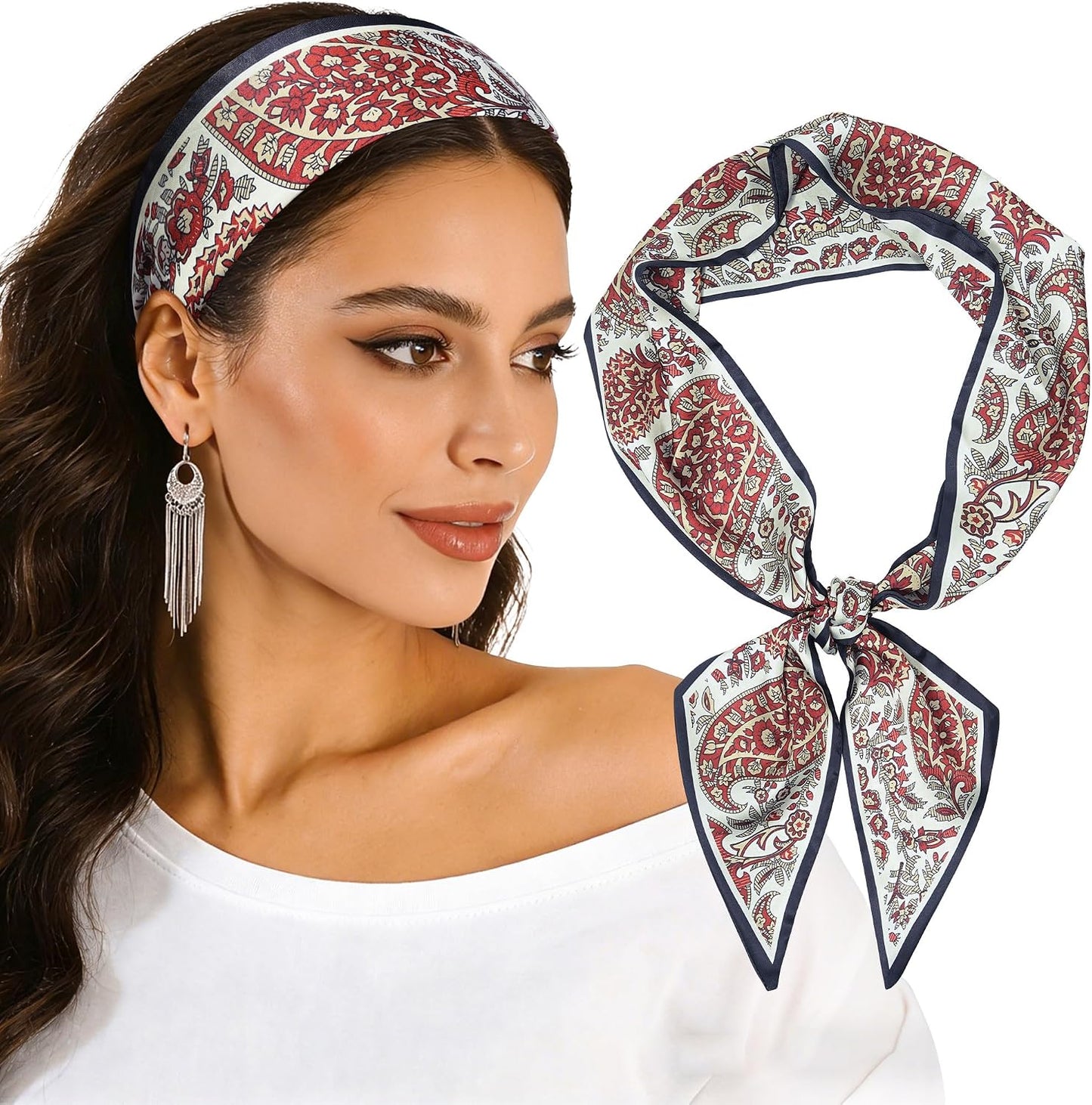 Cherry Head Scarf for Women - Long Thin Satin Hair & Neck Wrap | Fashion Accessory