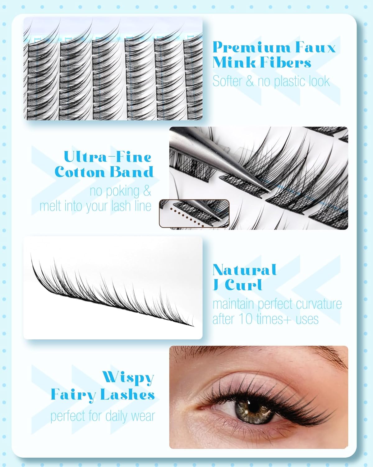 Fox Eye Lash Clusters - J-Curly Individual Eyelash Extensions | 144 Pcs, 10-15MM Wispy Cat Eye Design