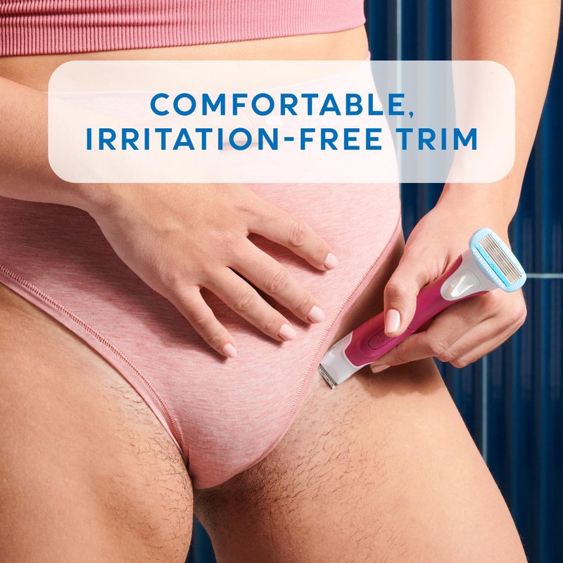 Schick Hydro Silk TrimStyle Razor with Bikini Trimmer for Women | 2-in-1 Bikini Razor for Women and Womens Trimmer for Pubic Hair, Includes 1 Waterproof Handle, 3 Refills & 1 AAA Battery