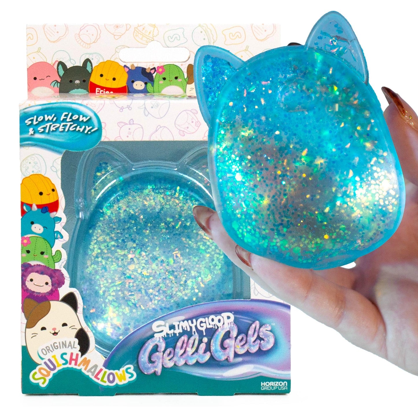 Original Squishmallows™ SLIMYGLOOP Blue Gelli Gels™, Slow Rising Sensory Squeeze Toy with Glitter, Gel Filled Fidget Toys