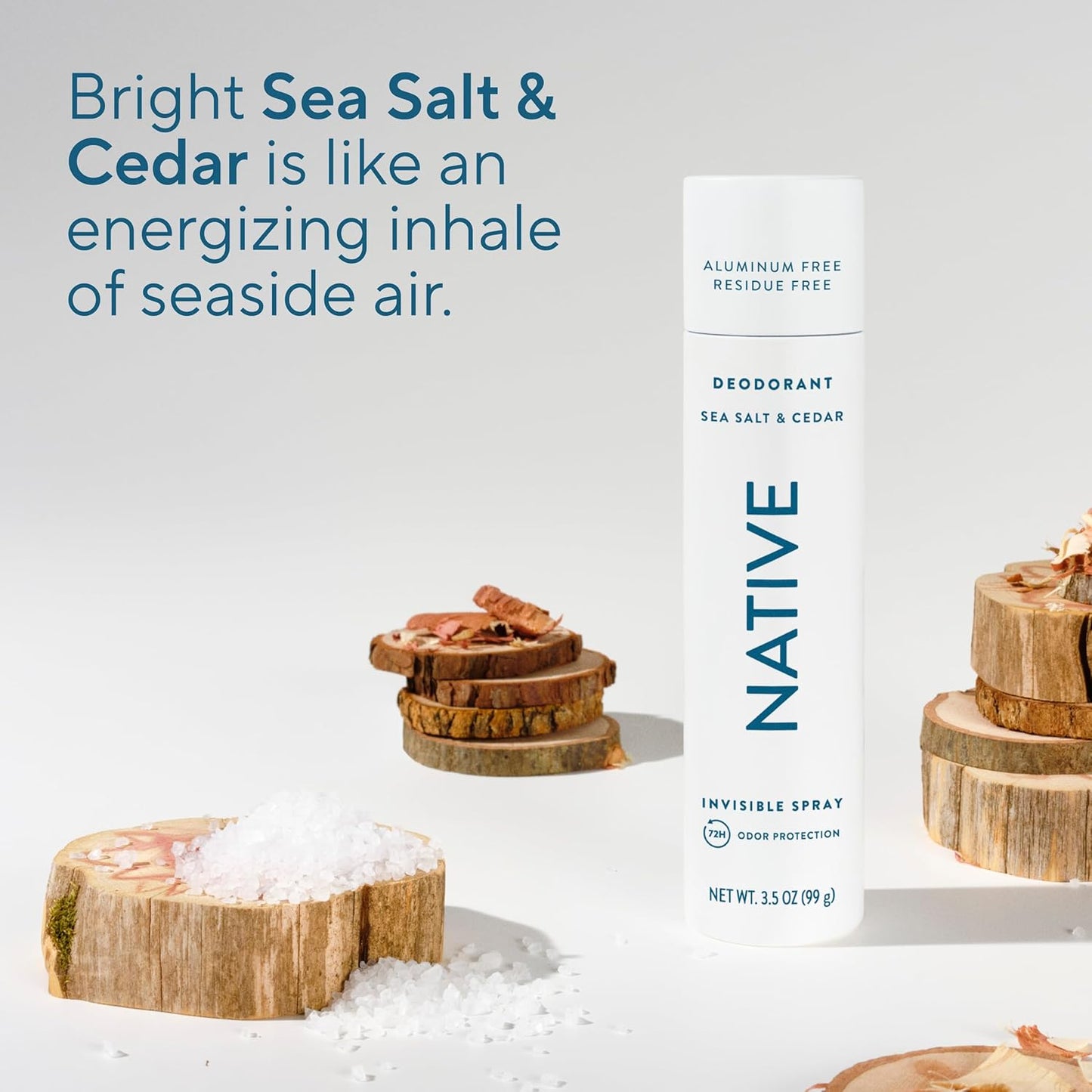 Native Deodorant & Body Spray - Sea Salt & Cedar | 72-Hour Odor Protection, Aluminum-Free, Quick Drying, 3.5 oz