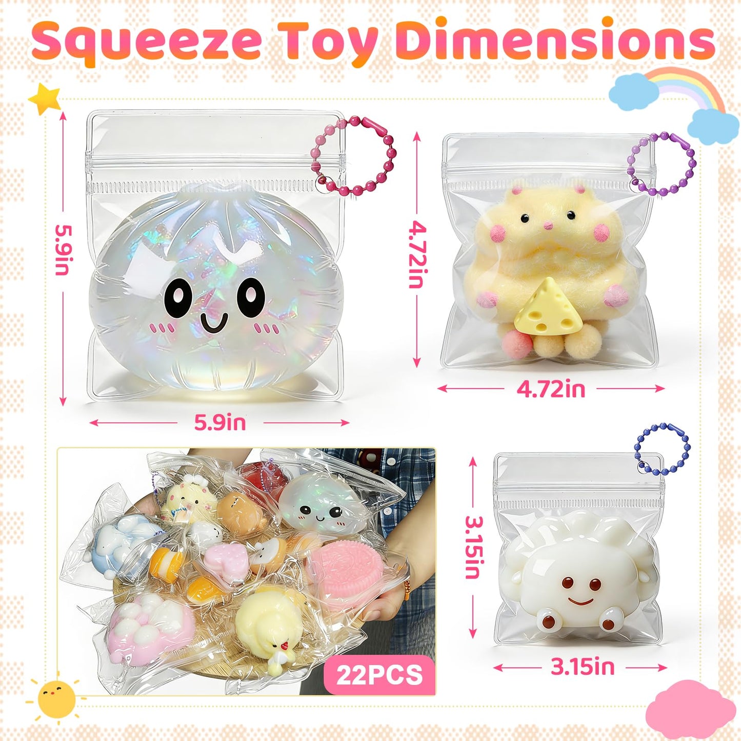 AZBFAN 22PCS Squishy Toys,Dumpling Squishy,Cat Paws, Ultra-Soft TPR Material, Squeeze Toys Set are Perfect for Stress Relief for Both Children & Adults, Classroom Birthday Gifts