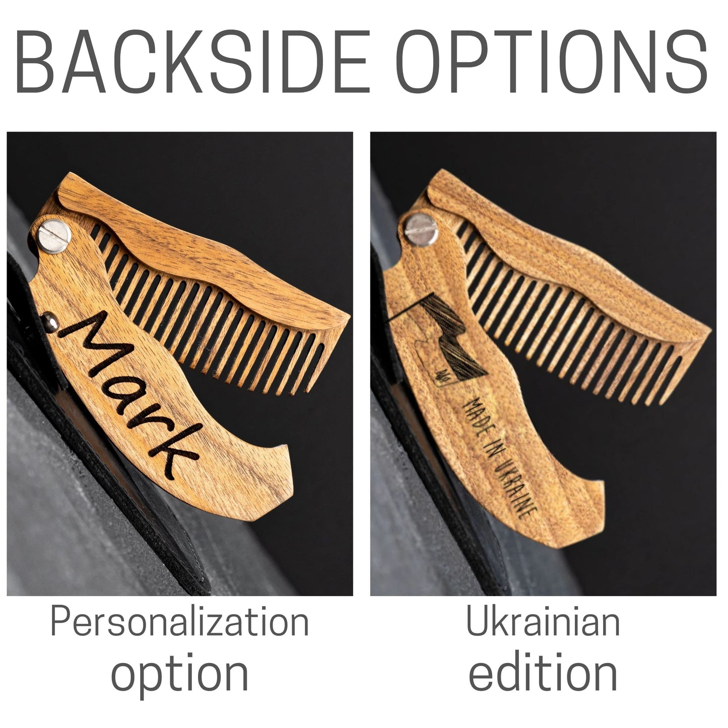 Wooden Beard Comb for Men - Personalized Folding Pocket Comb for Moustache Beard & Hair Walnut Combs Engraved (Bearded Man)