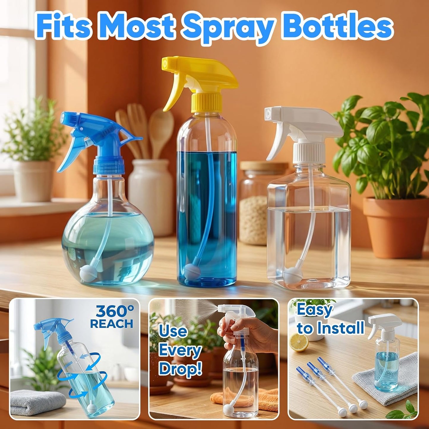 Universal Fit 360° Spray Bottle Adapter - 3 Pack Multi-Angle Tube Replacement for Sprayers | Versatile Upside Down Use