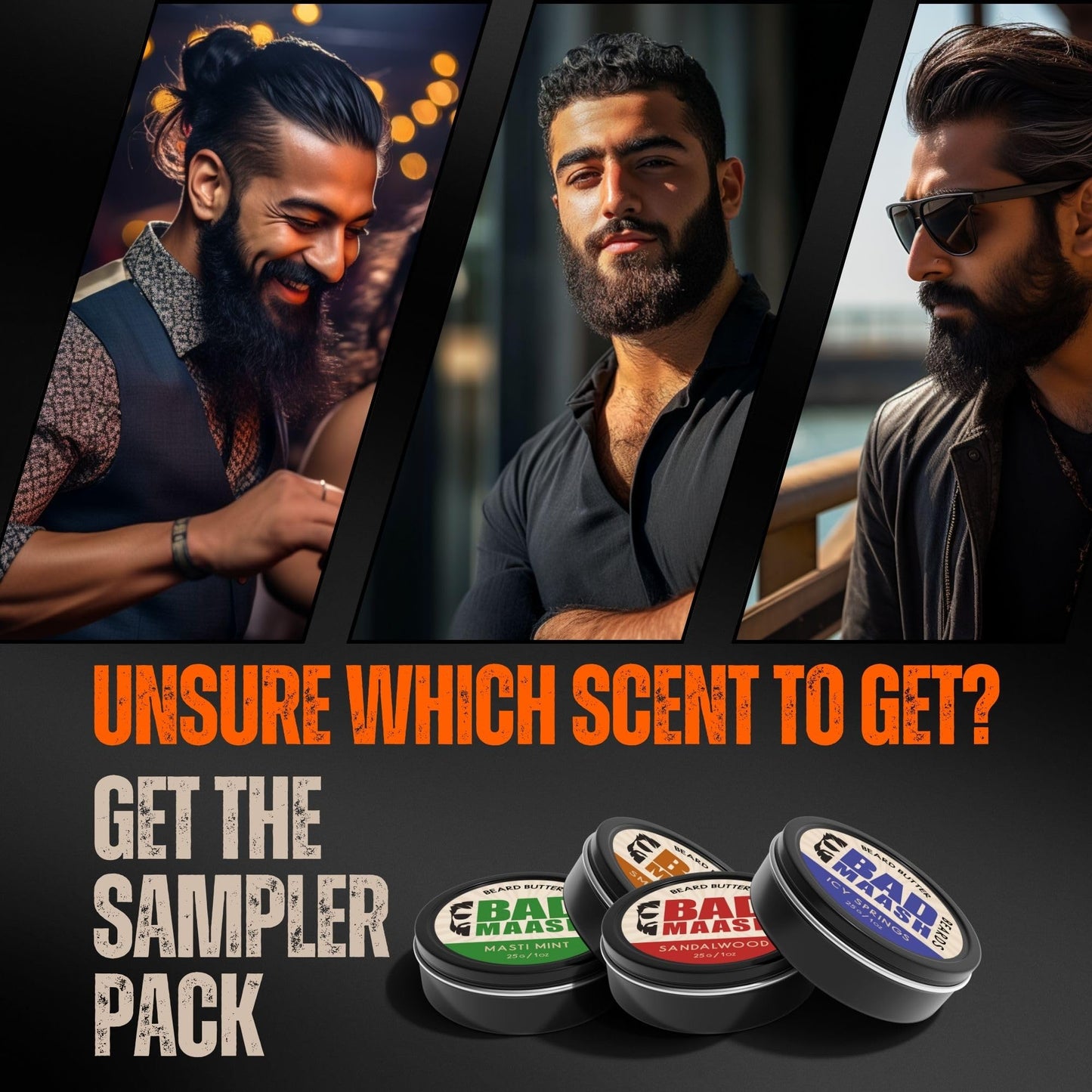 Badmaash Beards Beard Butter 4-Pack Sampler – Premium Grooming Kit for Beard Care & Style | Infused with All-Natural Shea Butter | Made in North America | 4 x 1oz Tins