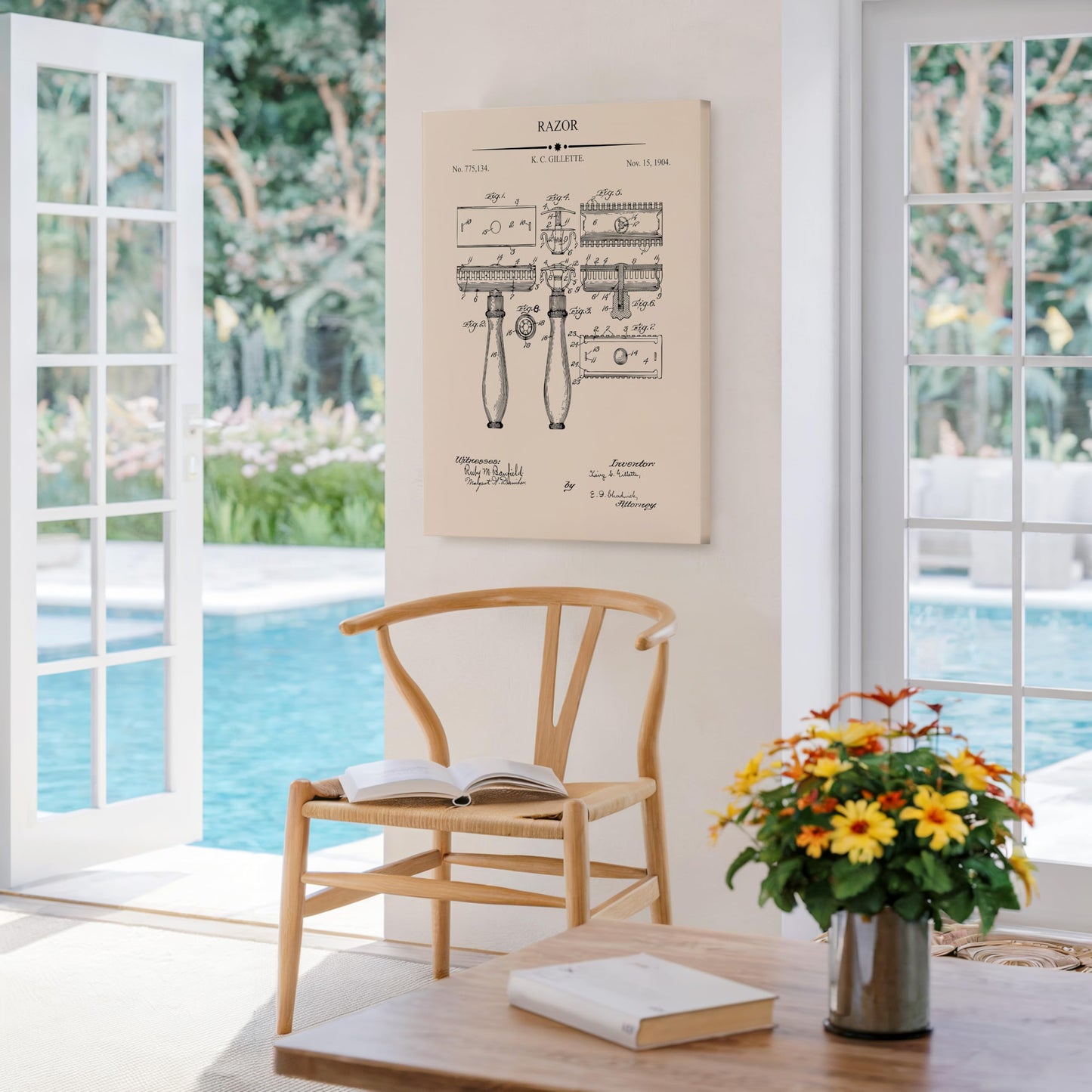 Poster Master 4-Piece Shaving Blueprint Canvas - Razor Patent Print - Shaving Mirror & Brush Art - Technical Drawing Design - Great Barber Shop Wall Decor - Available in 8x10 to 30x40
