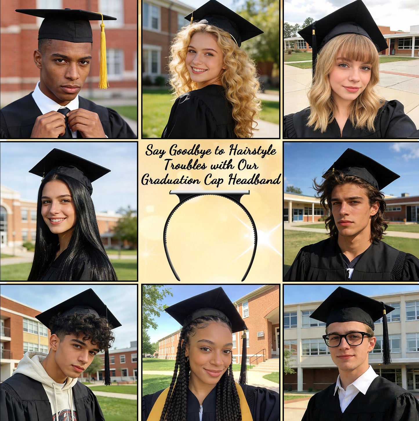 Pirekul Graduation Cap Headband Insert, Grad Cap Headband Holder - Secures Your Graduation Caps & Keeps Hairstyle, Hat Accessories for Graduates, Students, Women