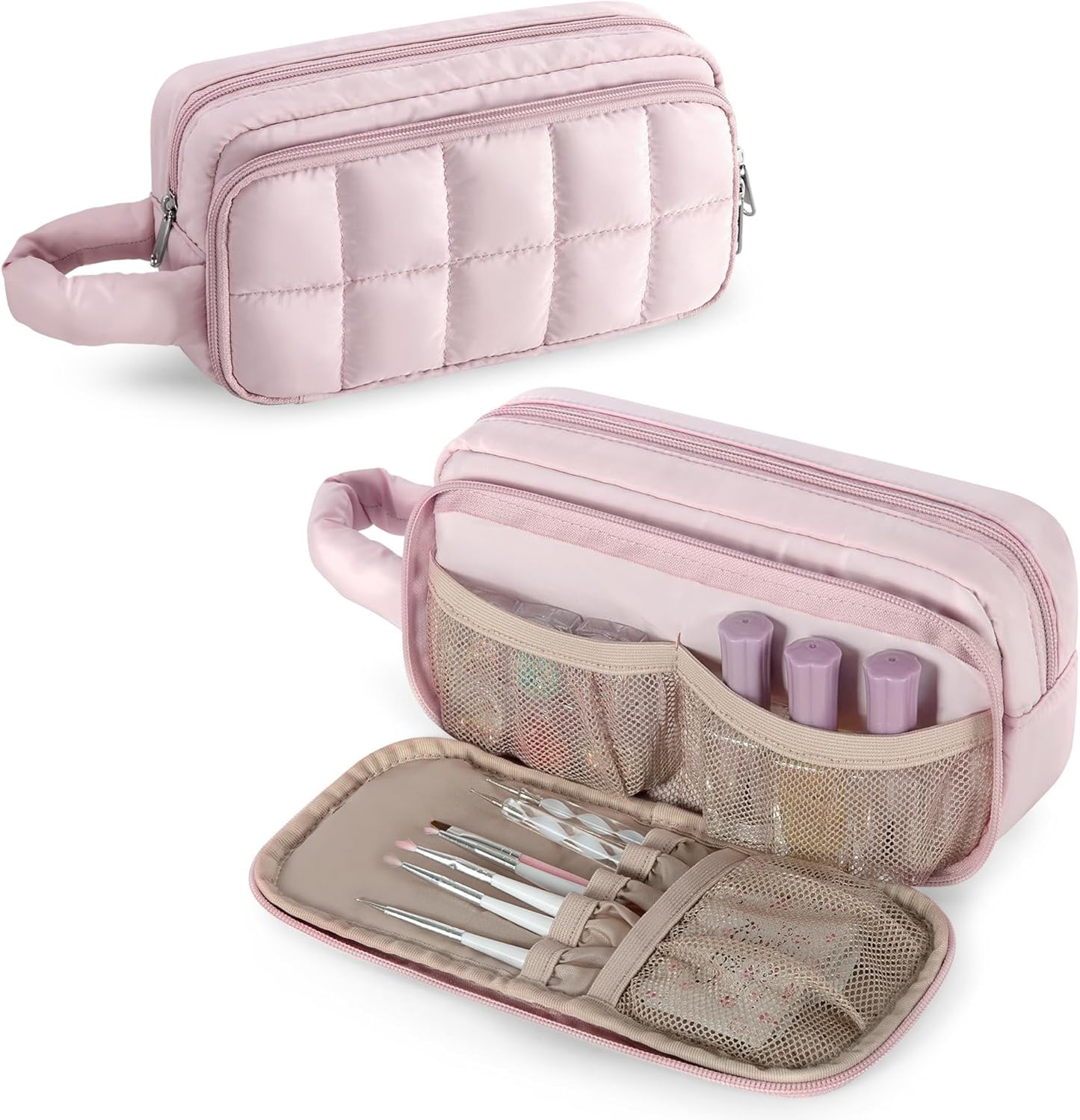 Puffy Nail Polish Organizer Case - Holds 12-18 Bottles | Lightweight Storage Bag for Manicure Kit - Pink