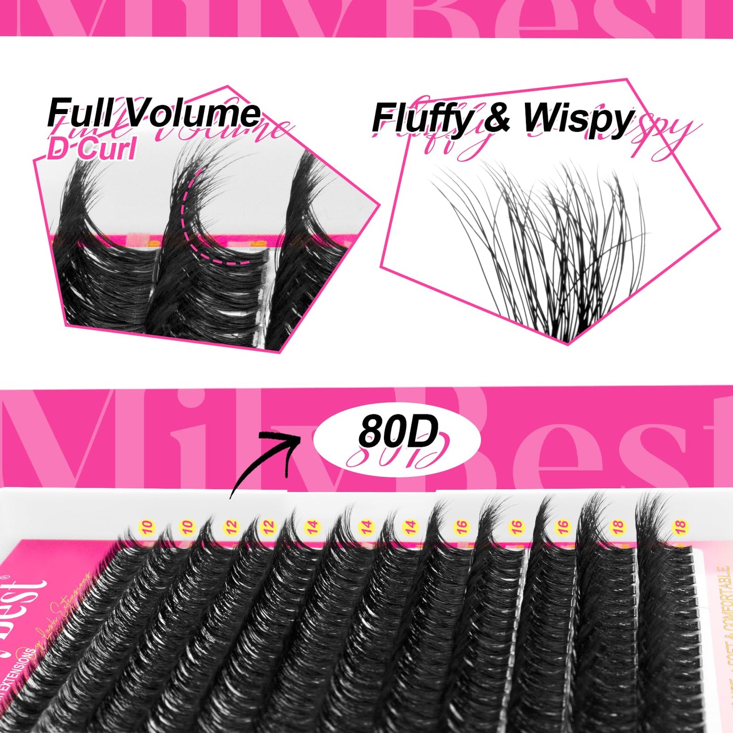 MilyBest Lash Clusters Kit Wispy, 10-18mm Fluffy Volume 80D Individual Eyelash Clusters - Reusable DIY Lash Extension Kit for Beginners, Thick Cluster Eyelash Extensions with Bond and Seal Tweezers