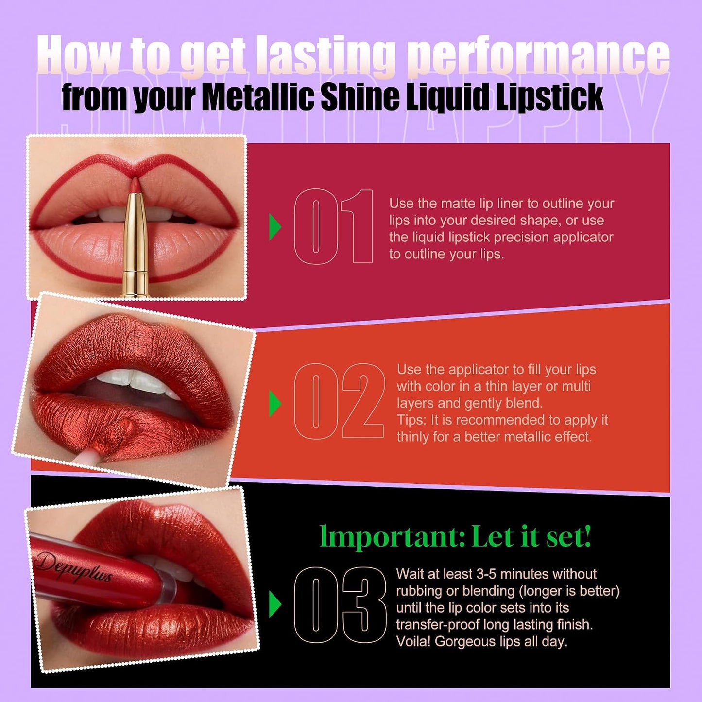 Pink Metallic Lipstick & Lip Liner Combo - Waterproof, Smudgeproof Shimmer Finish | Long Lasting Nude (GB24 Mauve Babe)