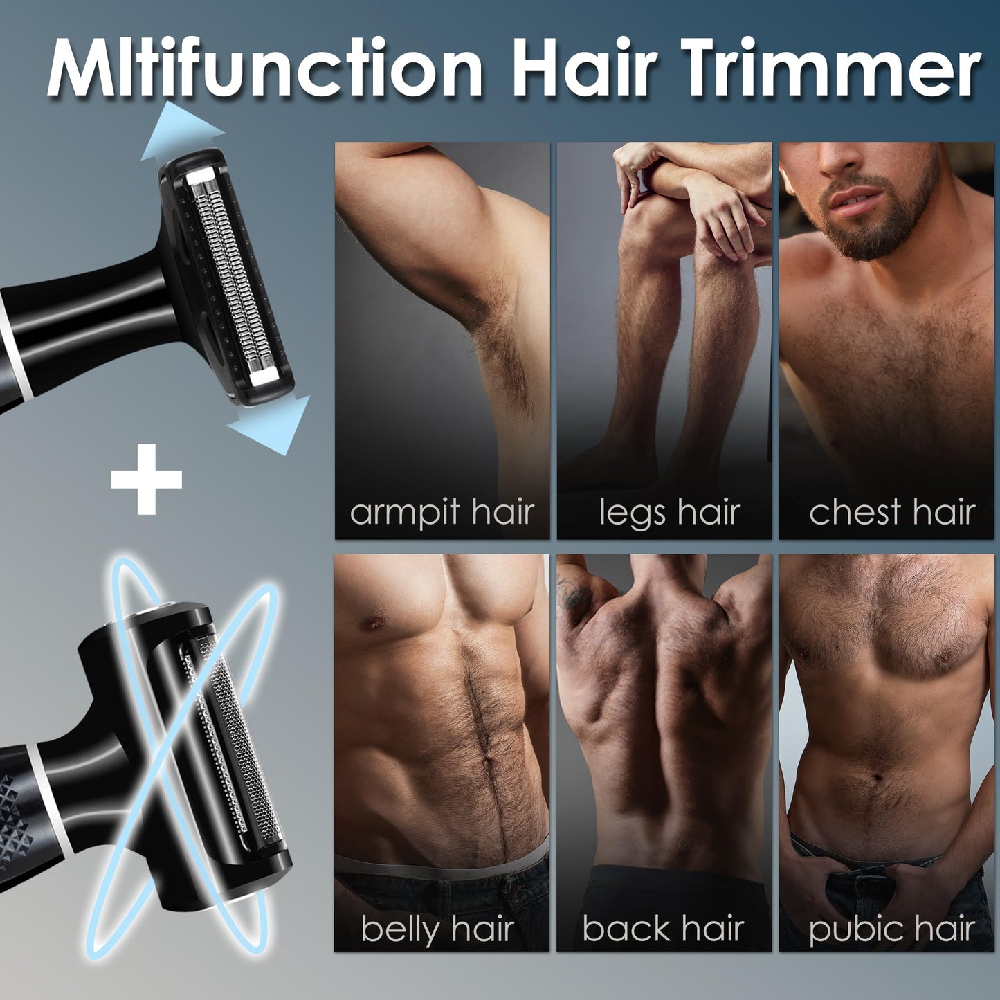 ULAIDO Electric Groin Pubic Hair Trimmer, Body Hair Trimmer for Men, Body Hair Groomers, Waterproof Wet/Dry Ball Trimmer for Full Body and Privates with Replacement Body Groomer Foil Heads
