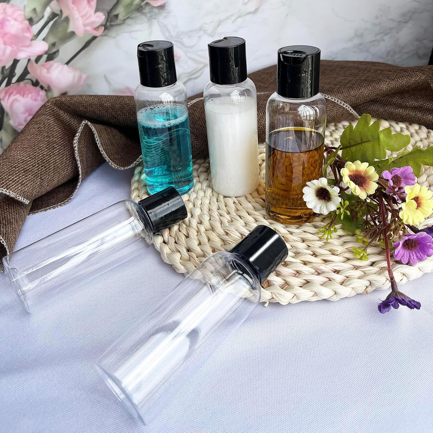 Travel Bottles for Toiletries - 5 Pack TSA Approved Leakproof 3.4 oz Plastic Containers with Labels
