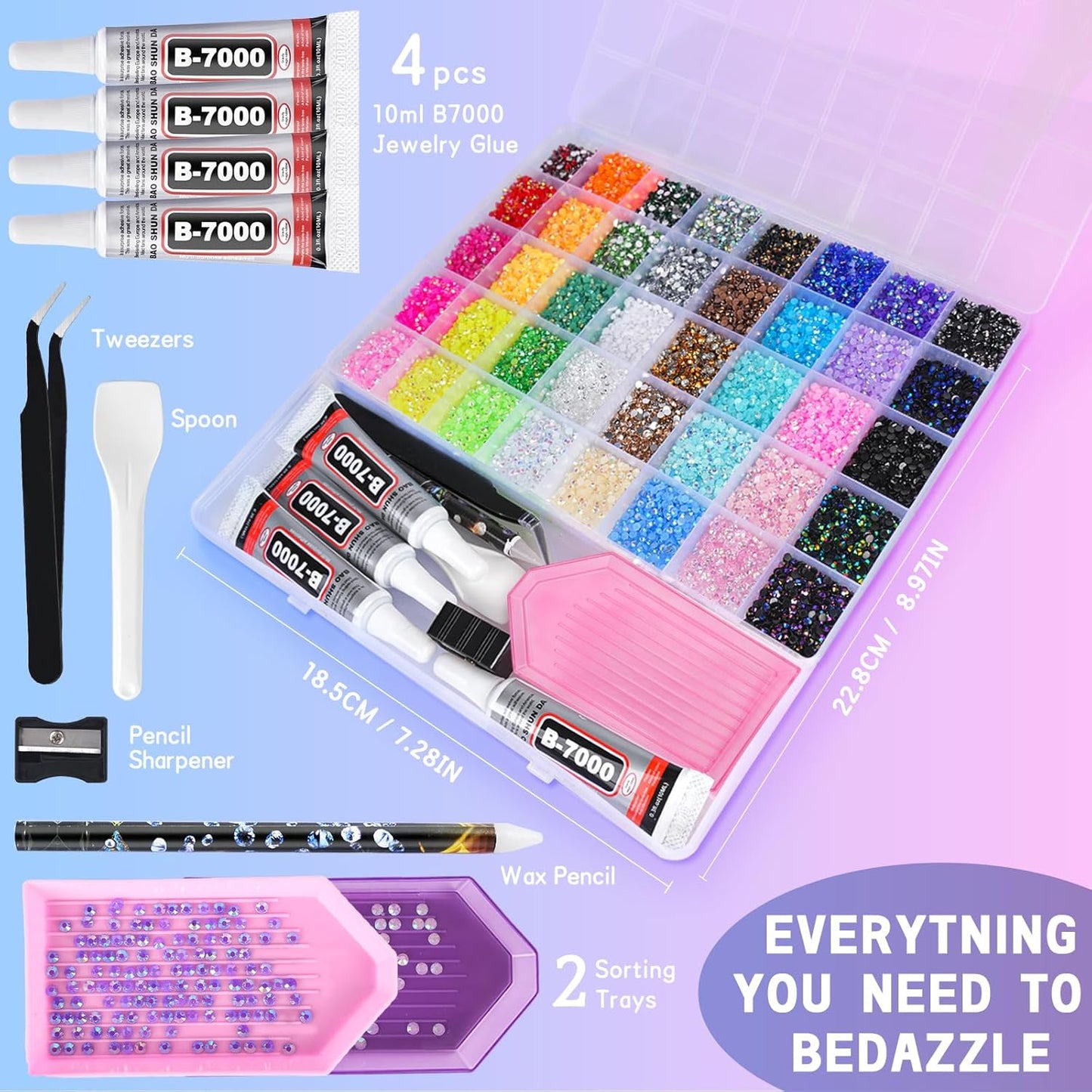 Resin Jelly Rhinestones - 46000 Pcs 3mm Flatback Crafting Kit | 40 Colors with B7000 Glue & Tools for Nail Art
