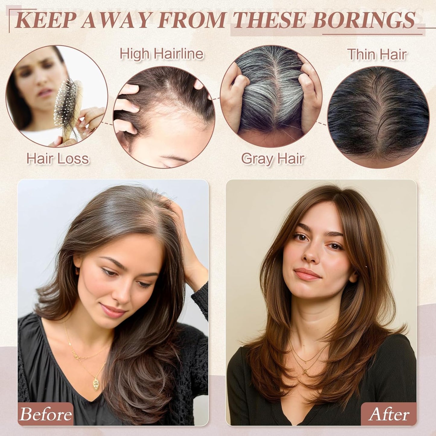 Hair Toppers for Women - Real Human Hair Clip-In Piece for Thinning Hair | Lightweight Fluffy Straight Brown