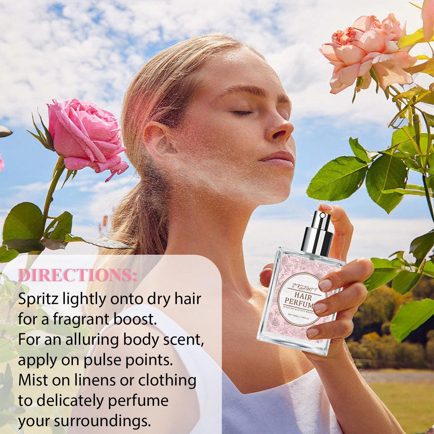Hair Perfume for Women - Long-Lasting Scent, Frizz Control & Odor-Eliminating Formula, Pheromone-Infused, Hair & Body Fragrance Mist, Perfume Oil Nourishes & Hydrates, Fresh Romantic Rose Scent