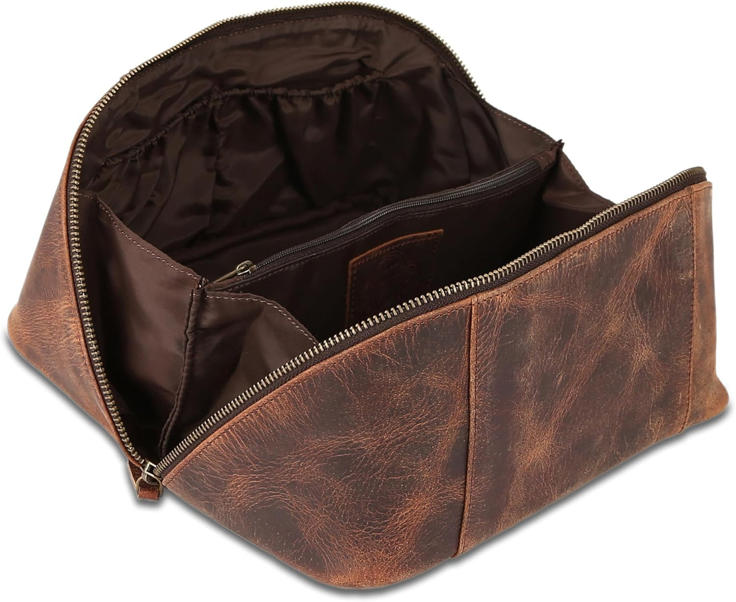 Luxury Leather Men's Toiletry Travel Bag - Handmade Waterproof Shaving Kit | Spacious Storage & Carry Handle (Dark Brown)