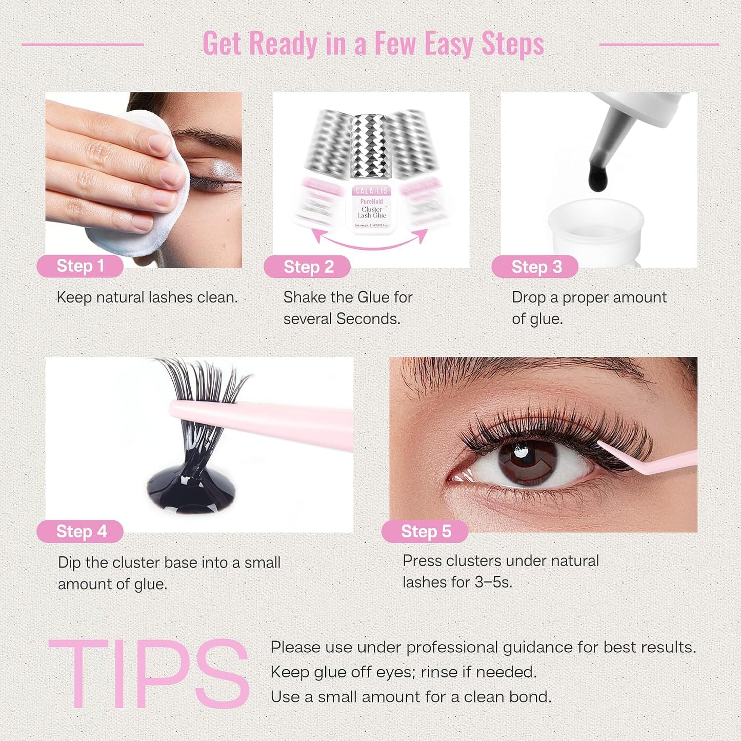 Lash Cluster Glue - Strong Hold Waterproof Adhesive for Eyelash Extensions | 5ml, Lasts 4+ Weeks