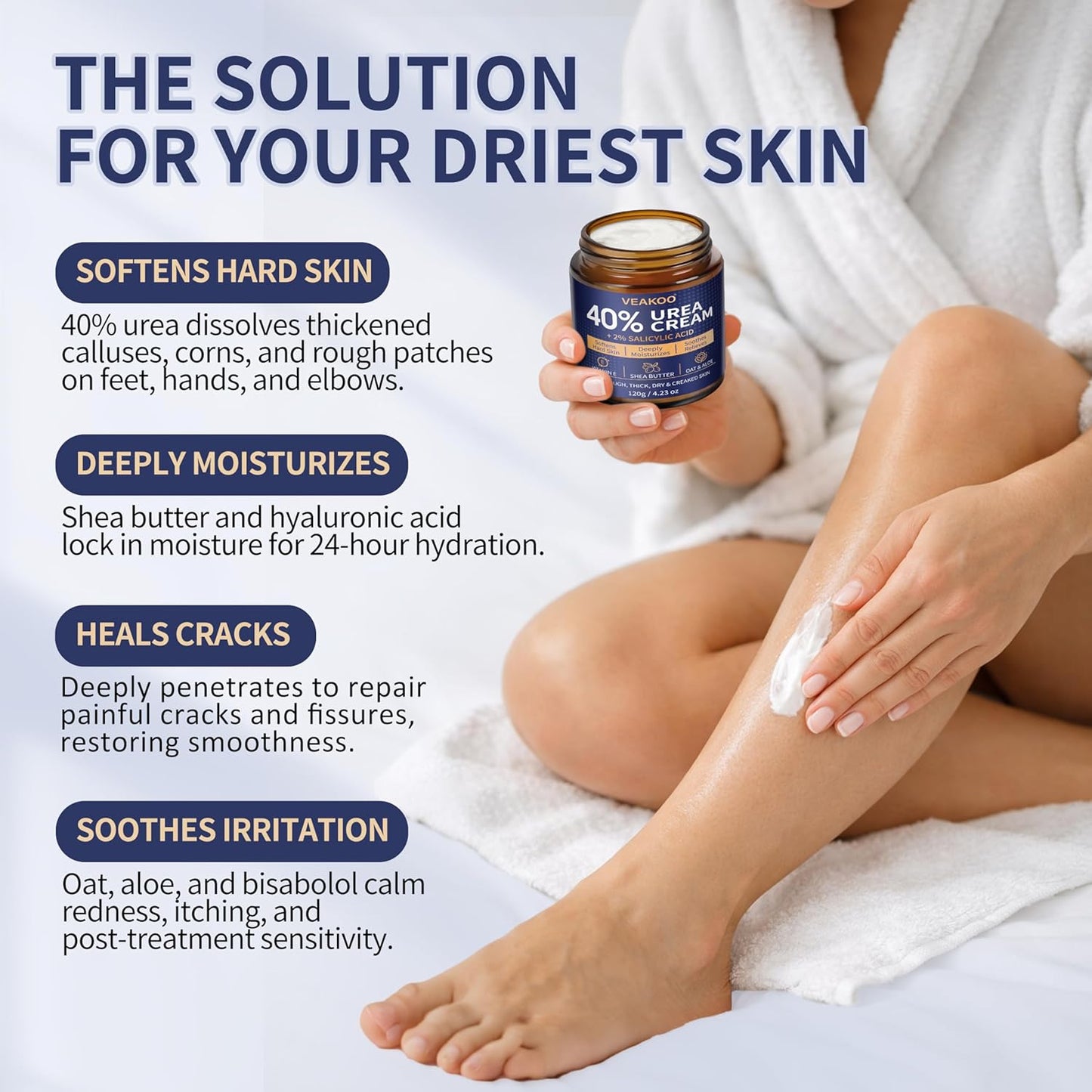 Urea Cream 40% for Feet - Maximum Strength Foot Cream with 2% Salicylic Acid | Intensive Repair for Dry, Cracked Heels