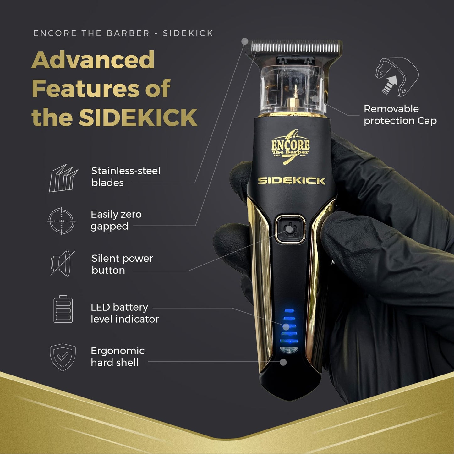 Sidekick Professional Barber Cordless Electric Hair Trimmer for Men | Clean Cutting | Lightweight |1.5 Hours Run time | Gentle on Skin | 10 pcs Grooming kit for Head & Beard