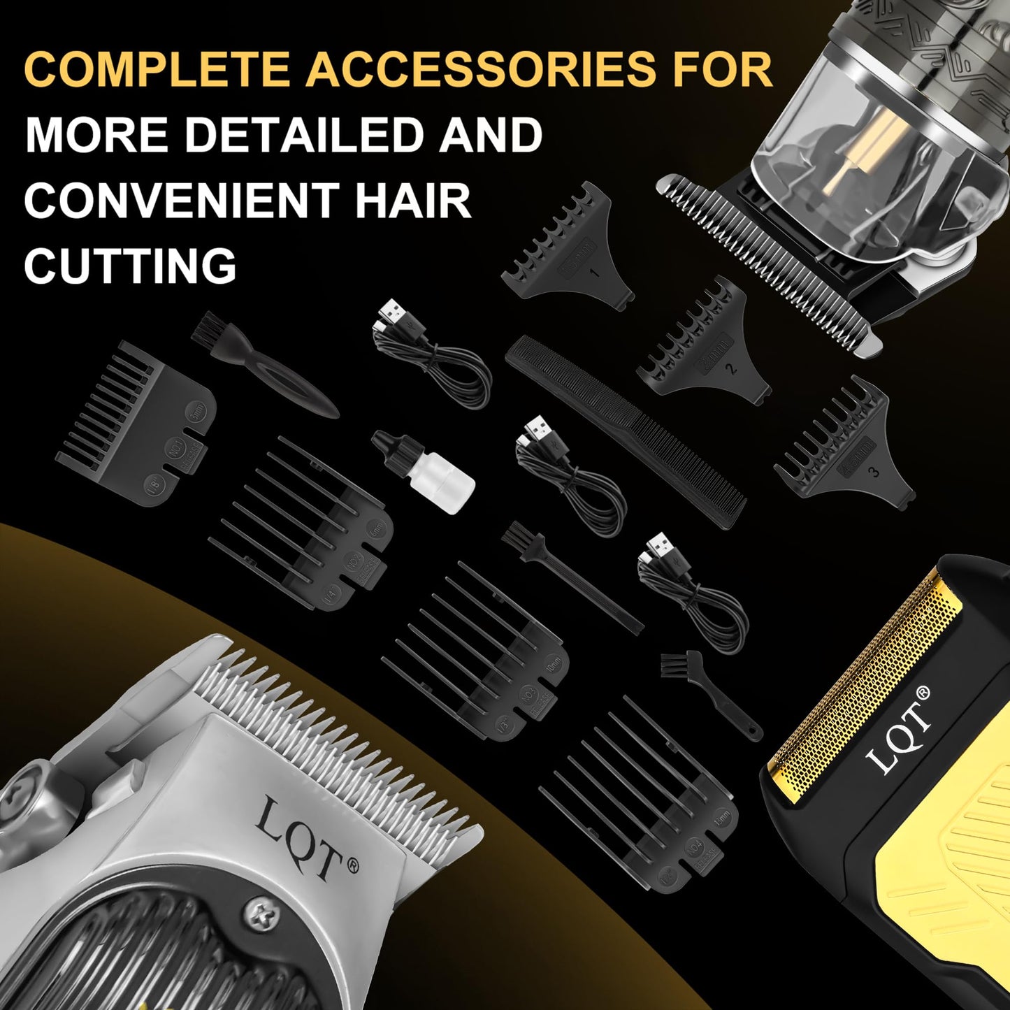 LQT Professional Cordless Hair Clippers and Precision Beard Trimmer Set for Men, Grooming Kit with Foil Shaver, USB Rechargeable Hair Cutting Machine, LED Display, Gifts for Men