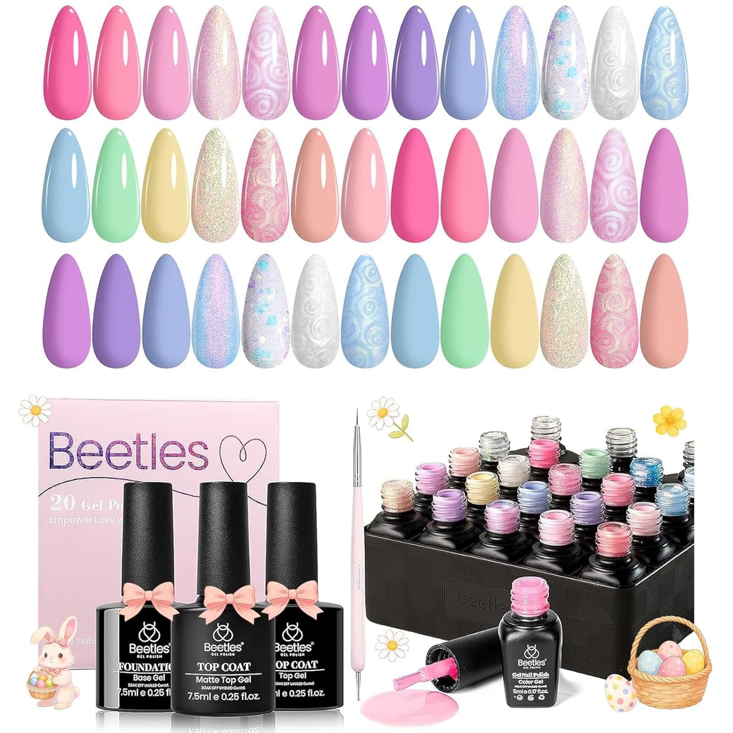 Beetles Gel Nail Polish Kit - 55 Vibrant Colors with UV Light | Complete DIY Manicure Set for Beginners