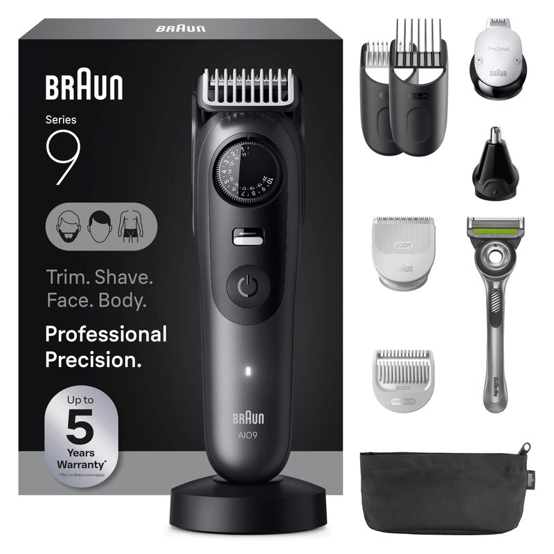 Braun All-in-One Series 9 Men’s Electric Beard Trimmer, Hair Clipper, Shaver & Razor for Face, Hair & Body, AIO 9535 with Gillette Labs Razor, Cordless