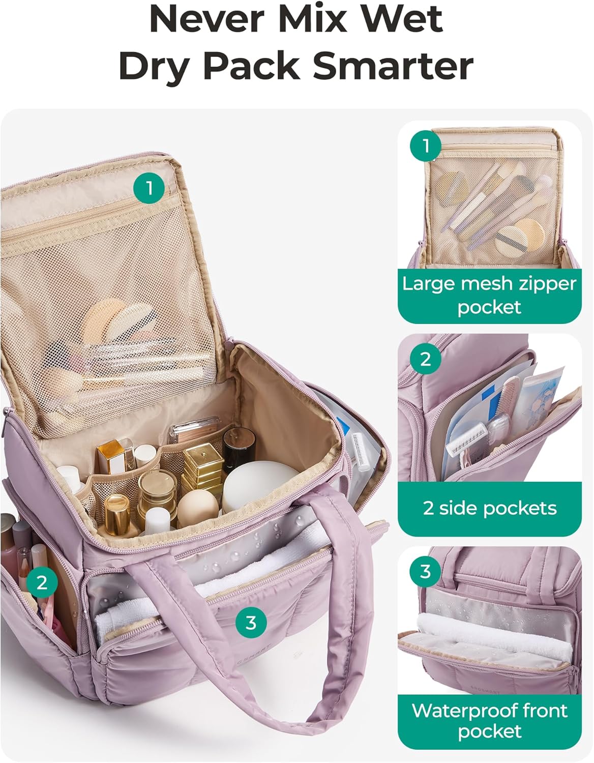 Travel Toiletry Bag for Women - Puffy Water-Resistant Makeup Organizer | Black