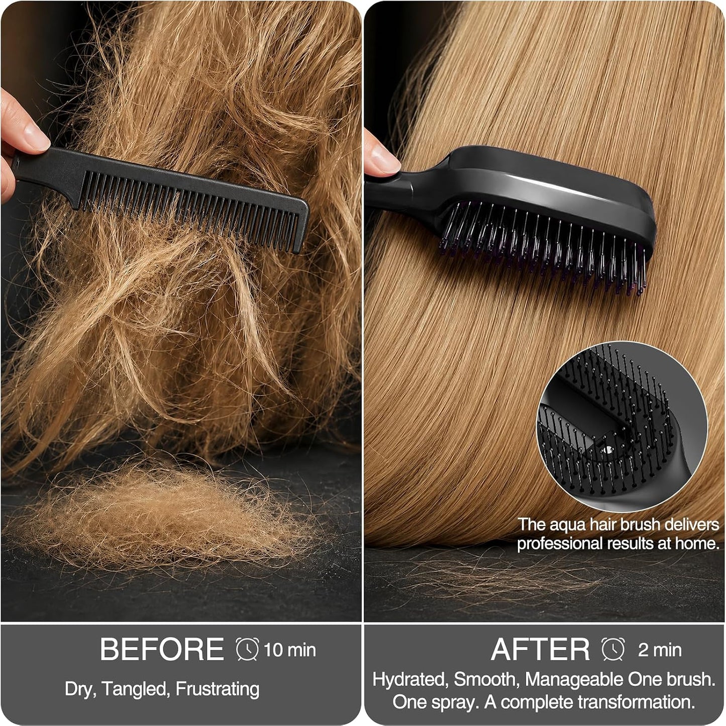 Professional Black Hair Brush with Water Spray - Fine Mist Detangling Tool for Thick Curly Hair | Wet & Dry Styling