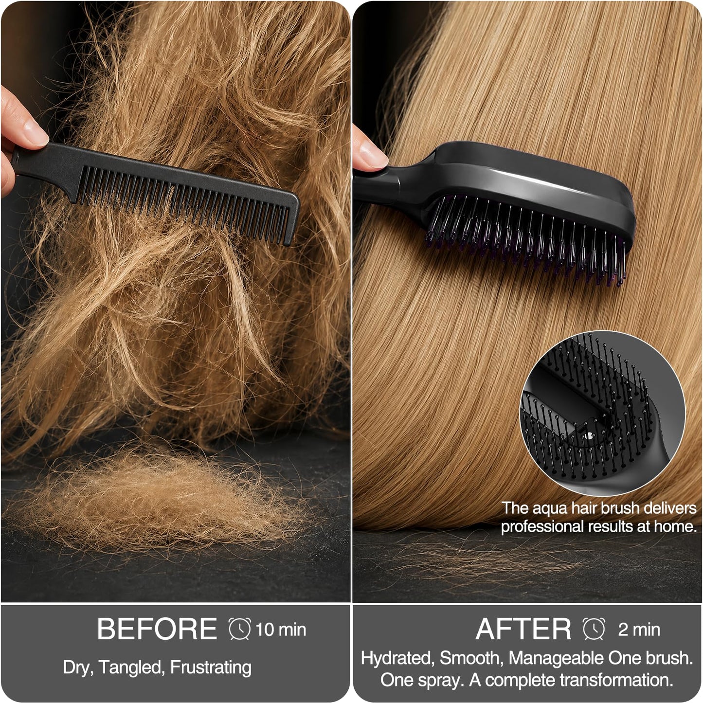 Thick & Long Hair Brush with Water Spray – 2-in-1 Detangling Brush, Anti-Static Mist, Painless Knots Remover for Severely Tangled Curly Hair, Reduce Breakage & Frizz (2, Blue)