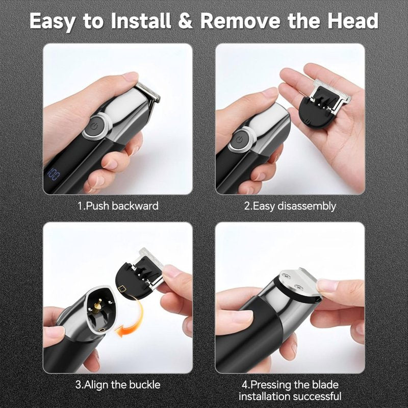 SilkGlow Beard Trimmer for Men, 5 in 1 Mens Electric Razor for Men, Cordless Hair Clippers, Waterproof Grooming Kit for Shaving Face, Mustache, Body, Ear, Nose Hair Trimmer, Gift for Men, Black