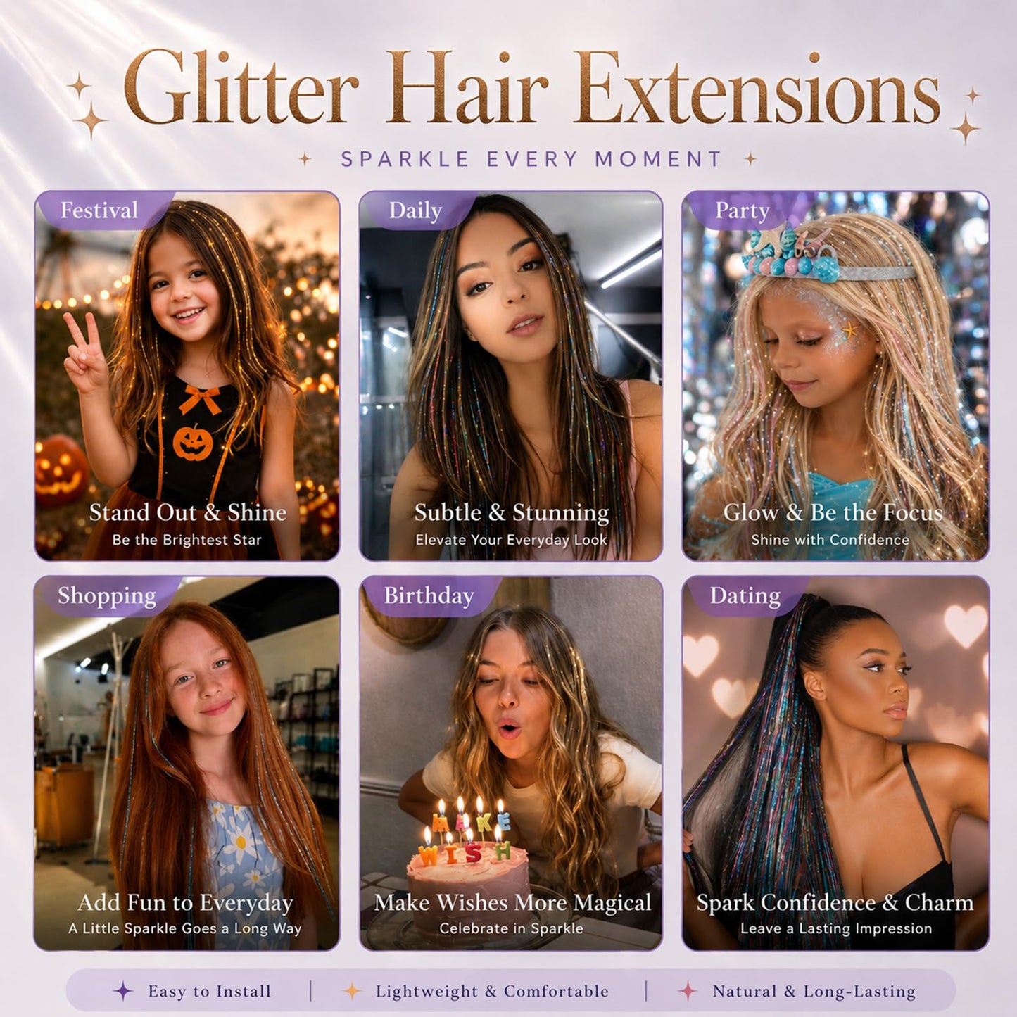 Hair Tinsel 24 Colors Glitter Tinsel Hair Extensions for Women Girls