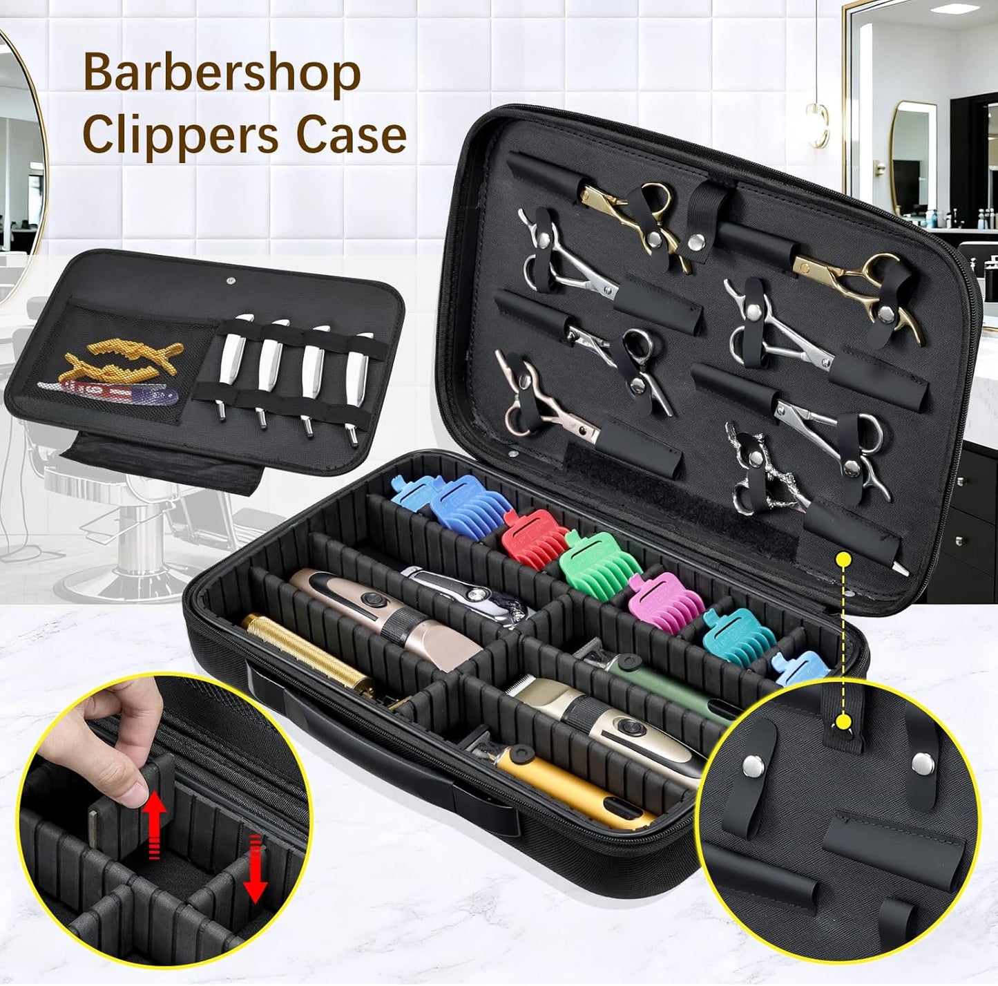 Barber Clippers Case - 17-Inch X-Large Travel Bag for Hair Cutting Supplies | Grooming Organizer for Men & Pets - Black