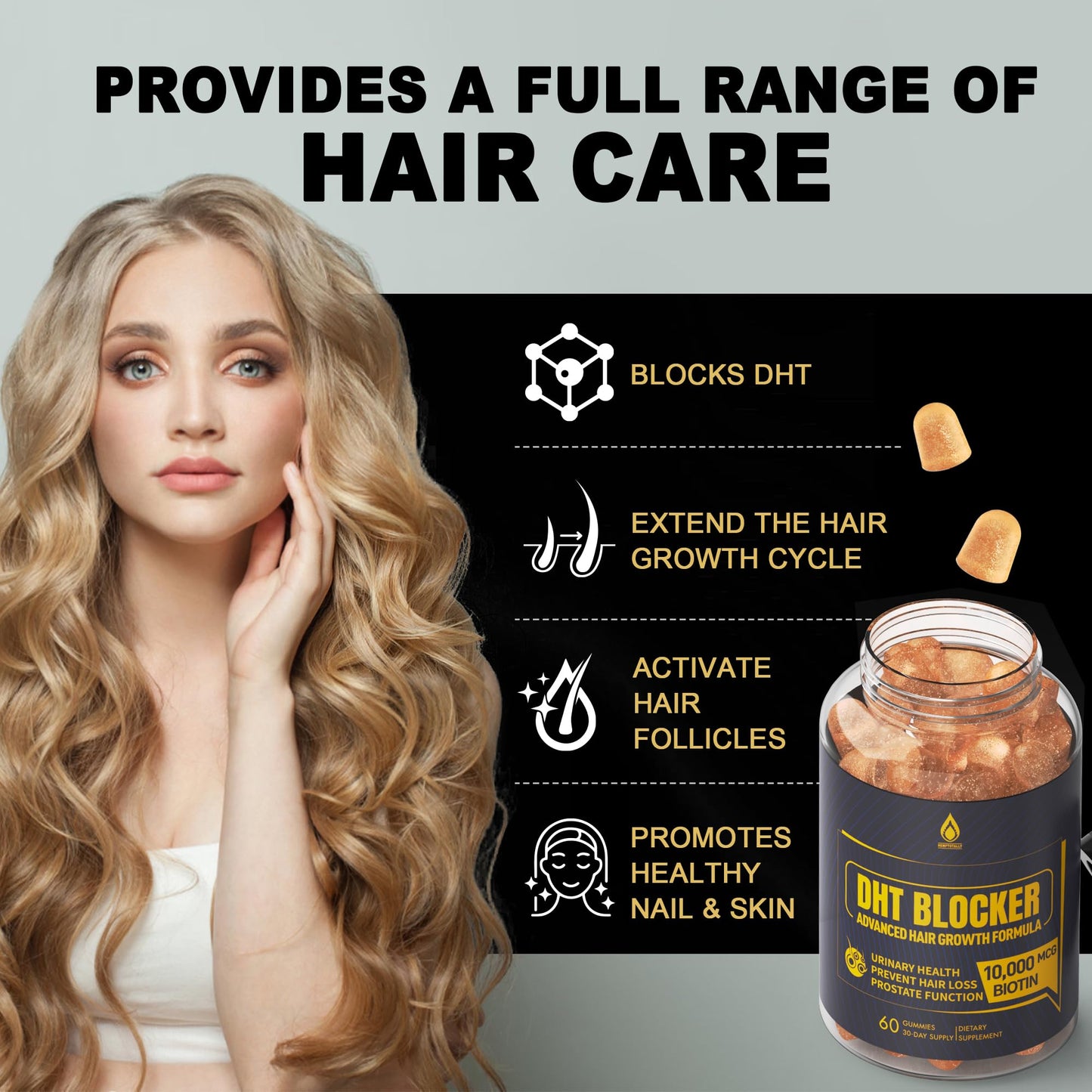 EnvyDeal DHT Blocker Gummies Hair Growth Supplement, Super Potency Saw Palmetto & Biotin 10000 mcg for Women & Men, Plus 12 Proprietary Blend - Prevent Hair Loss, Blocking DHT Receptors, Balance