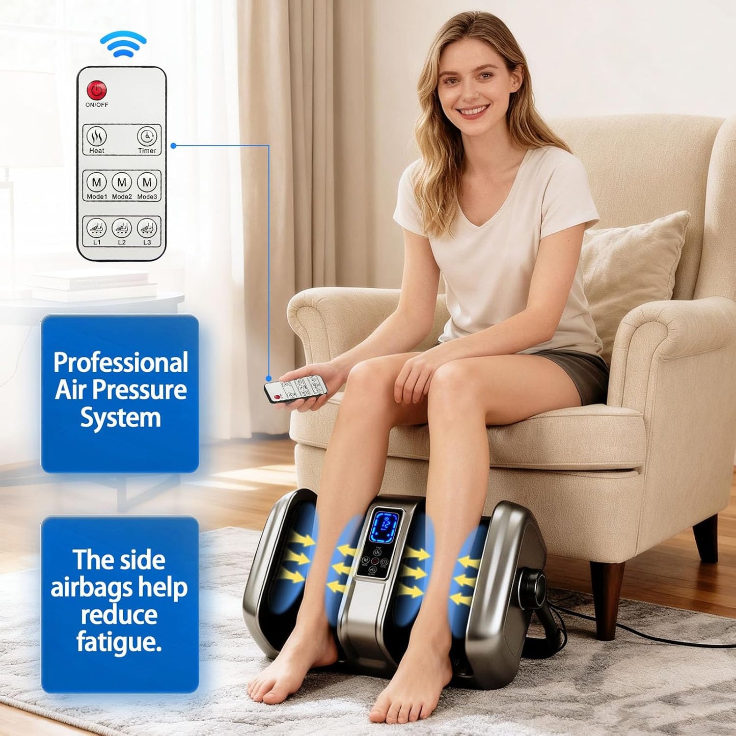 Deep Kneading Foot Massager with Heat - Electric Feet Relaxation Machine | Remote Control, Home & Office Use
