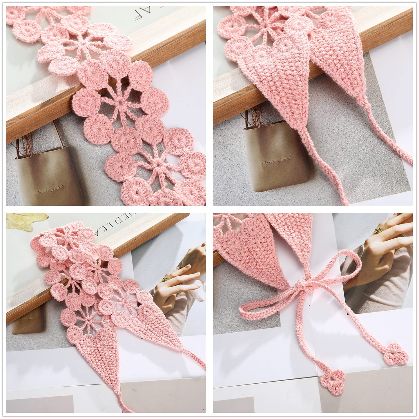 CHLINS Floral Daisy Handmade Bohemian Knit Head Wraps - 3PCS Elastic Headbands for Women and Girls