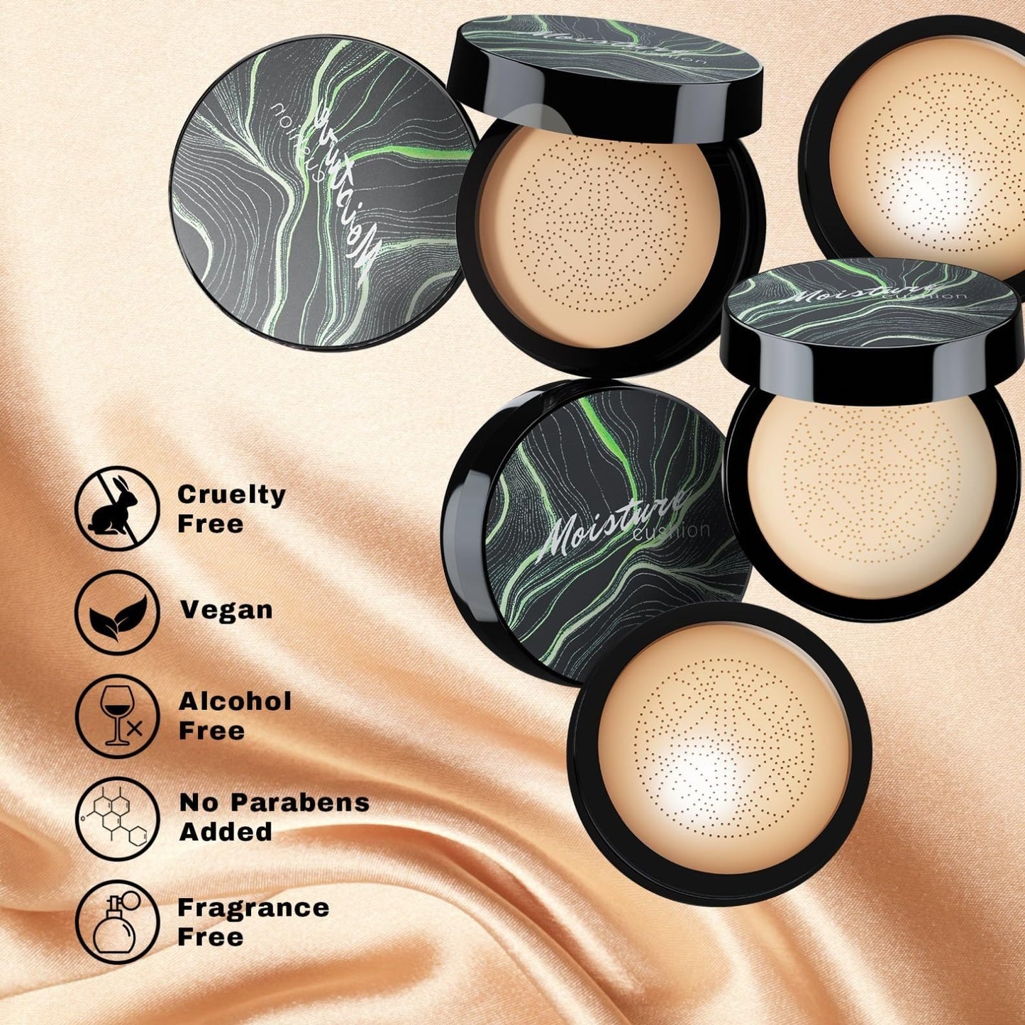OETUIOW Mushroom Head Air Cushion CC Cream Gift Set for Women, 1 Full-Size Makeup Foundation with 2 Refills & 1 Special Mushroom Head Puff, Natural