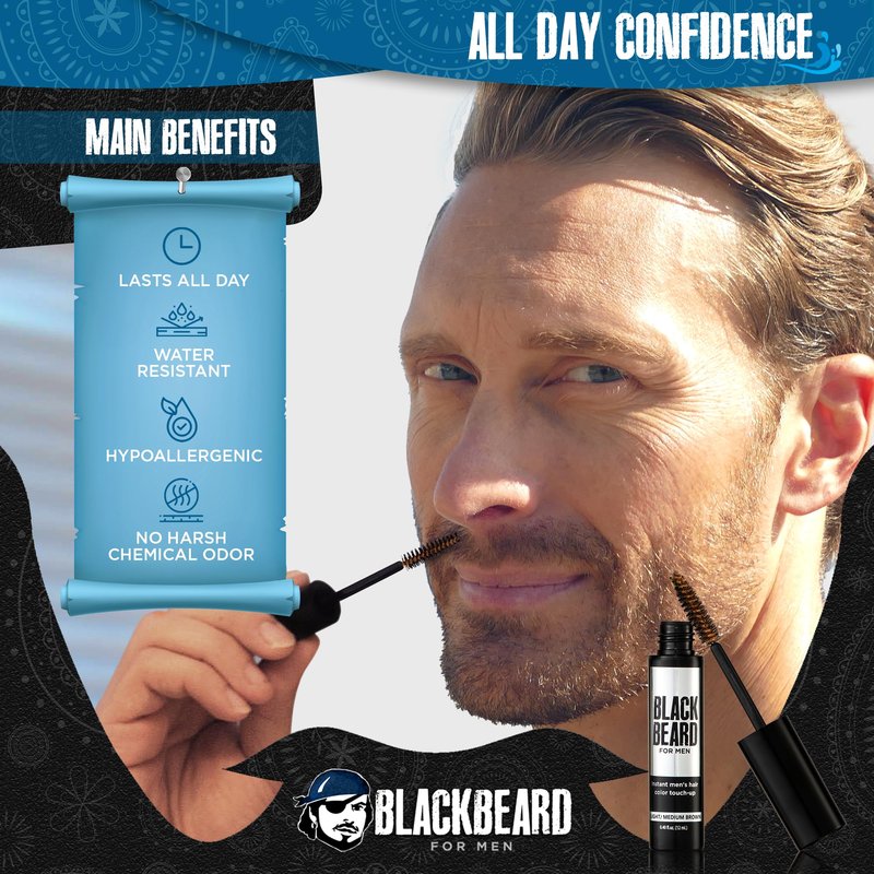 Blackbeard for Men Beard Color – 1-Day Beard, Mustache, Eyebrow, Sideburns Color – Temporary Facial Hair Tint - Hypoallergenic Beard Dye Alternative – Up to 45 applications– Light/Medium Brown, 6 Pack