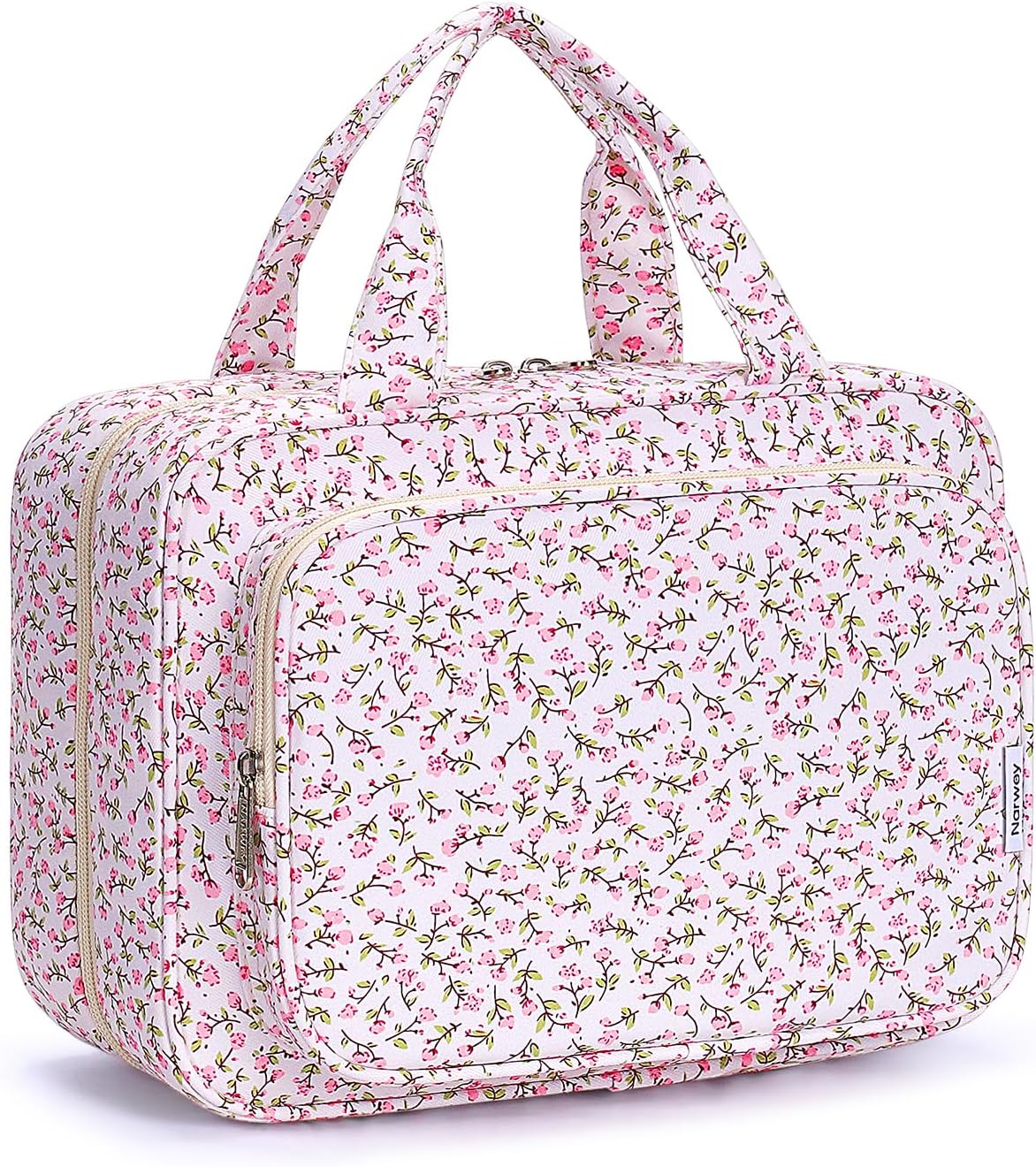 Striped Hanging Toiletry Bag for Women - Travel Makeup Organizer | Medium Dusty Pink Stripe