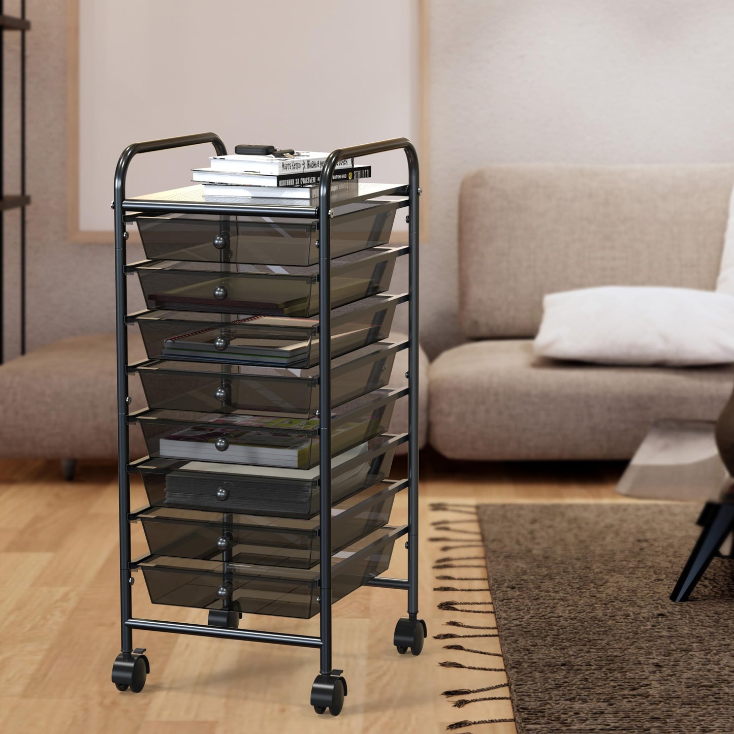 Simple Houseware Utility Cart with 8 Drawers Rolling Storage Art Craft Organizer, Black