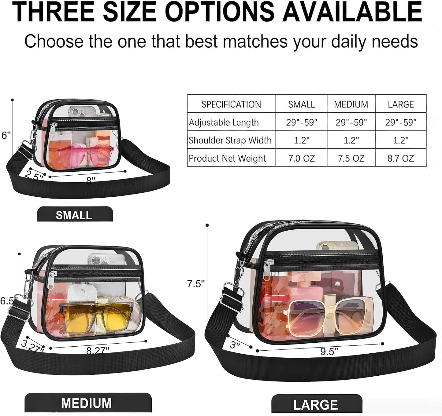 Clear Stadium Bag - Transparent Sports Fan Handbag with Adjustable Strap | Perfect for Concerts & Festivals