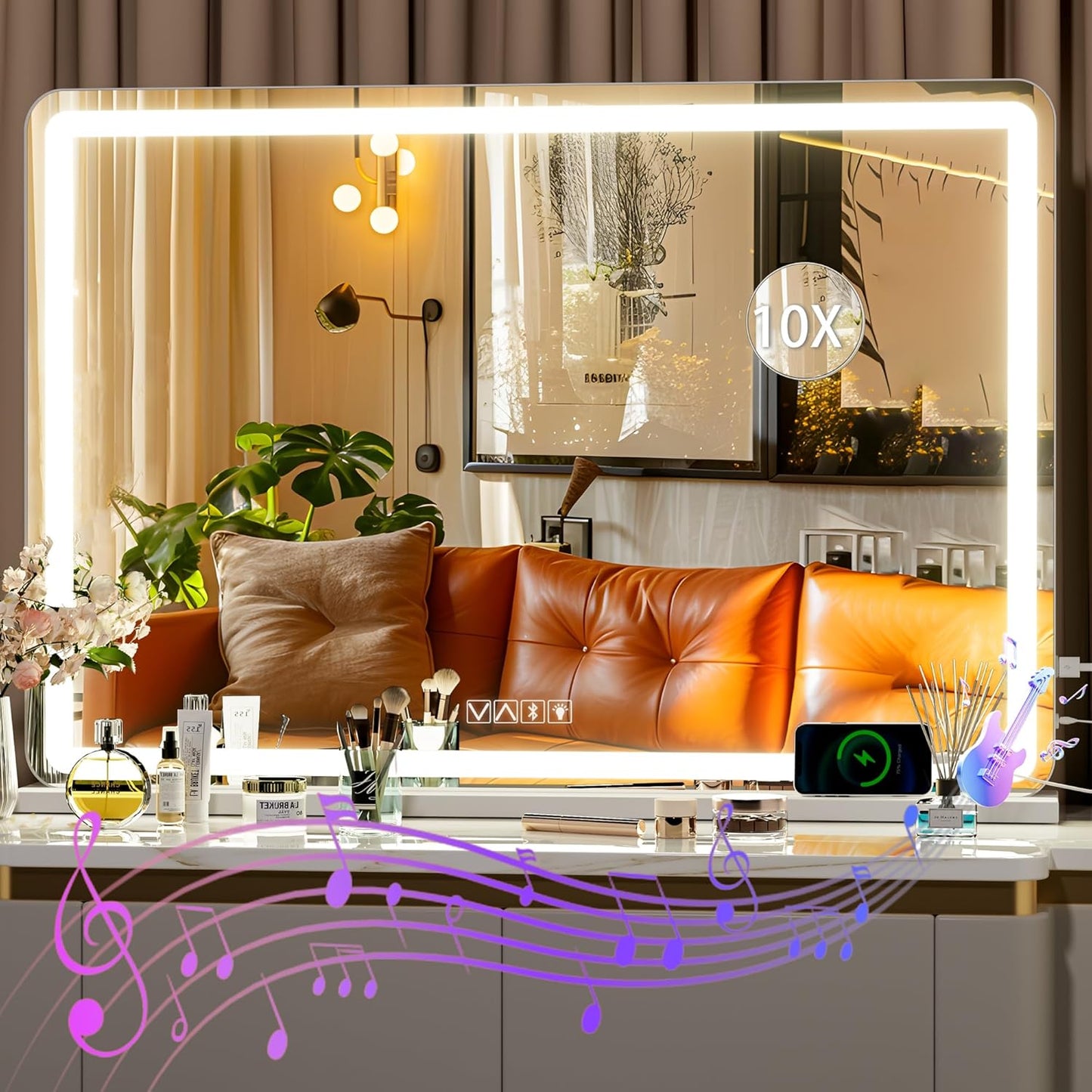 LED Makeup Mirror with Lights - 31.5" x 22" Dimmable Touch Screen Vanity Mirror | Round Black Design