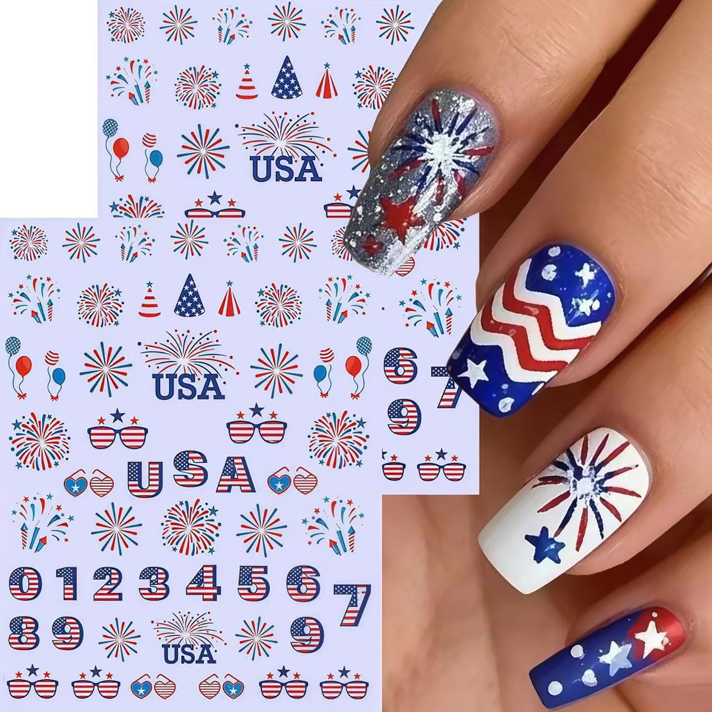 4th of July Nail Stickers for Nail Art 6 Sheets Independence Day Nail Decals with Patriotic Star Fireworks Letters Numbers Design Fourth of July Sticker American Holiday Manicure Decoration for Women