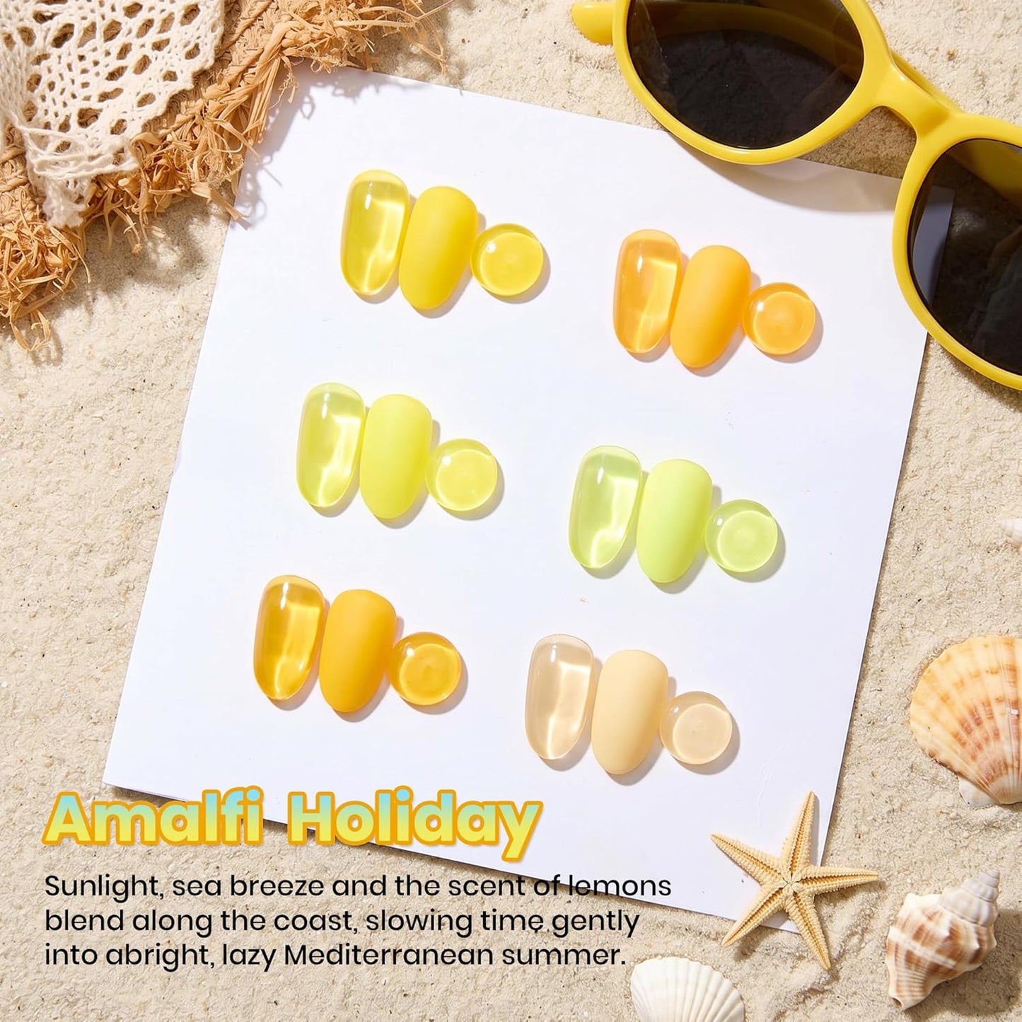 Beetles Yellow Gel Nail Polish Set - Amalfi Holiday | 6 Vibrant Summer Colors for Long-Lasting DIY Nail Art