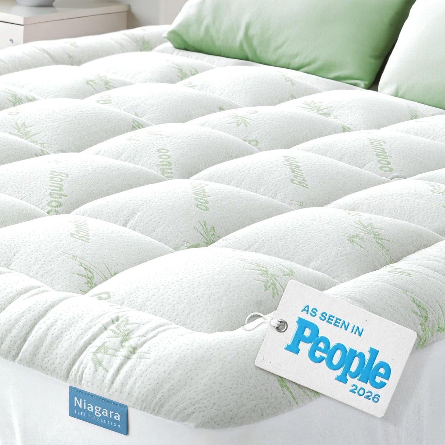 Ultra Soft King Size Mattress Topper - Rayon Bamboo Pillow Top for Back Pain Relief | Naturally Cooling, Green