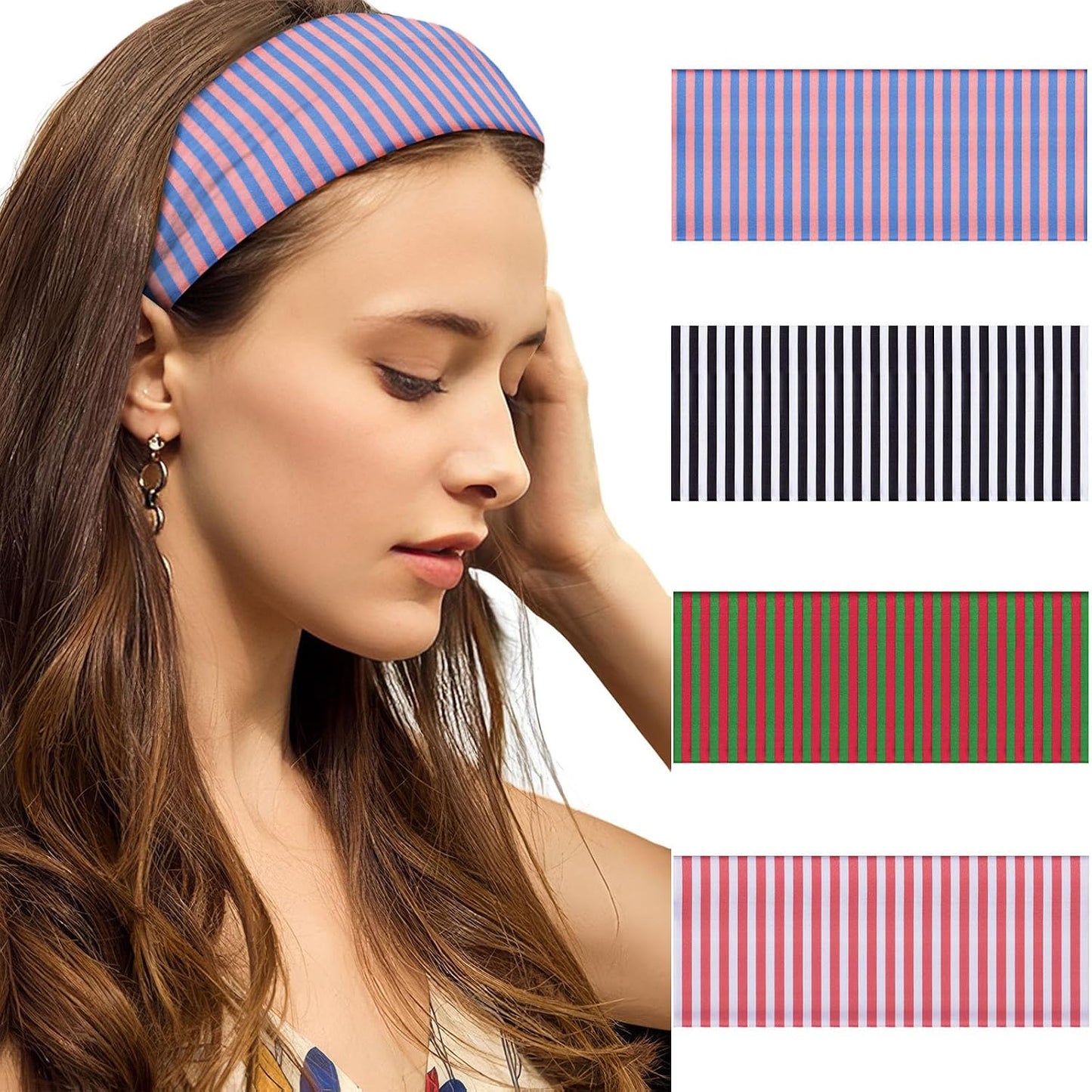 4 Pcs Striped Headbands for Women - Workout & Yoga Hair Bands | Stylish Hair Accessories