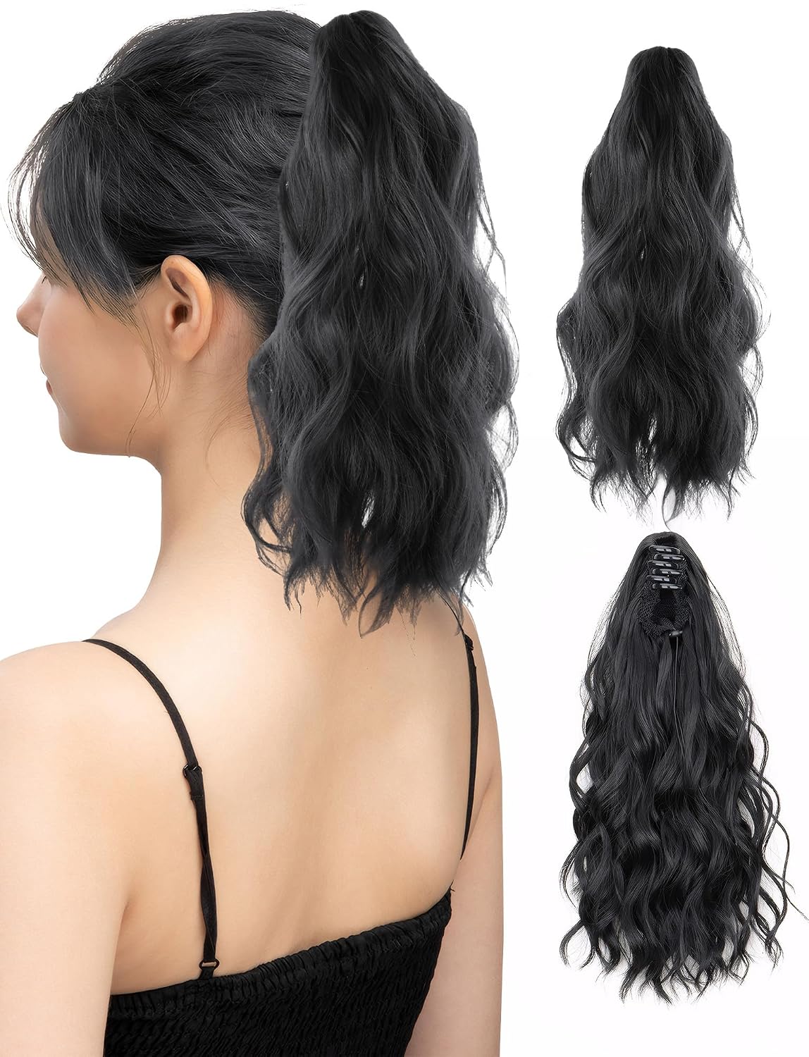Curly Wavy Ponytail Hairpiece - 13-Inch Synthetic Claw Clip Extension | Honey Blonde