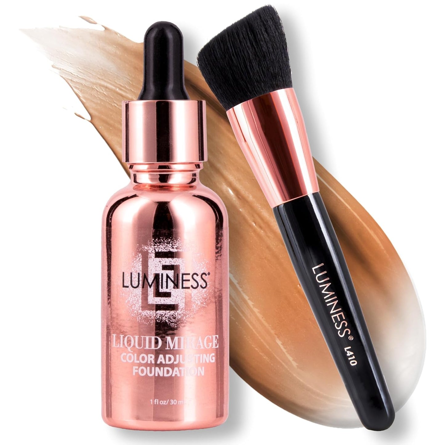 LUMINESS Liquid Mirage Foundation Kit - SPF 50 Color Adjusting Makeup for Mature Skin | 4-in-1 Primer, Concealer & Moisturizer