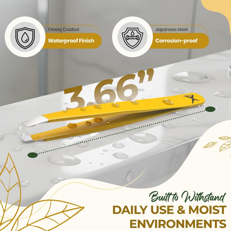 Professional Slant Tip Eyebrow Tweezers for Women & Men – Precision Hair Removal Tool – Stainless Steel Tweezers for Eyebrow Shaping, Facial Hair, Ingrown Hair & Splinter Removal (Golden Glow)