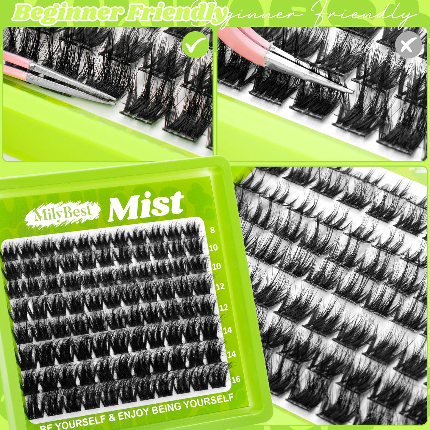 MilyBest Mist Lash Clusters with Spikes, 88pcs D Curl 8-16mm